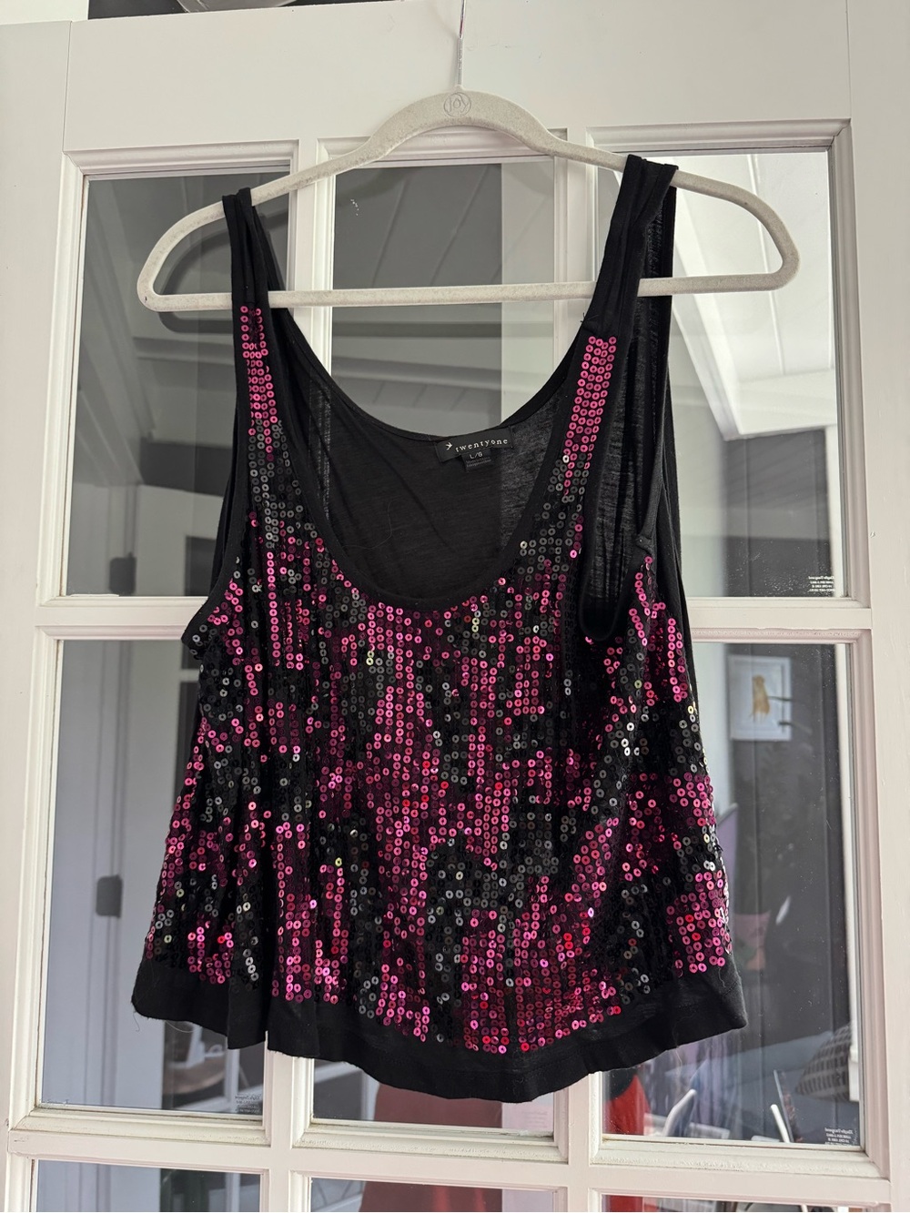 Forever 21 Black Tank Top with Pink Sequins